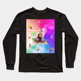 Outer Space Pizza Cat - Rainbow Laser, Taco, Burrito Long Sleeve T-Shirt